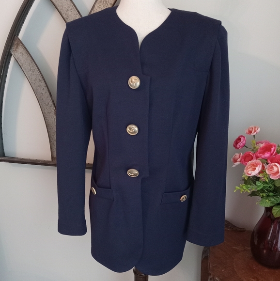 LESLIE FAY Navy Tailored Jacket Blazer with Gold Buttons - Picture 2 of 12